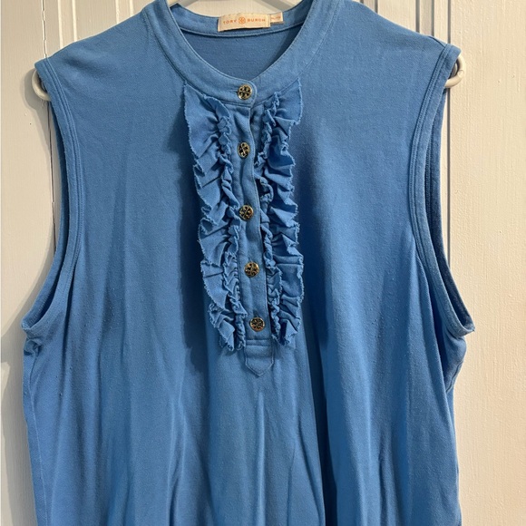 Blue Ruffled Button-Up Top - Picture 3 of 3